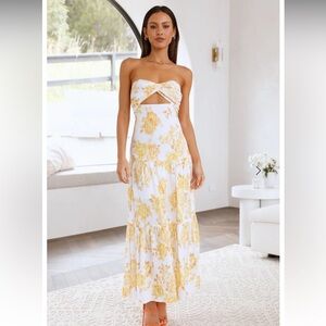 Hello Molly White and Yellow Floral Maxi Dress